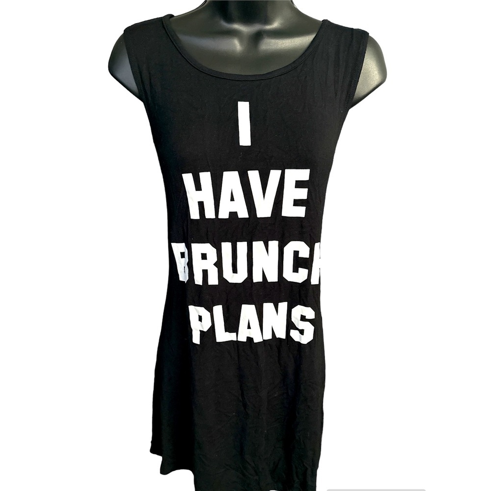 ‘I HAVE BRUNCH PLANS’ Oversized Black and White Sleeveless Tunic